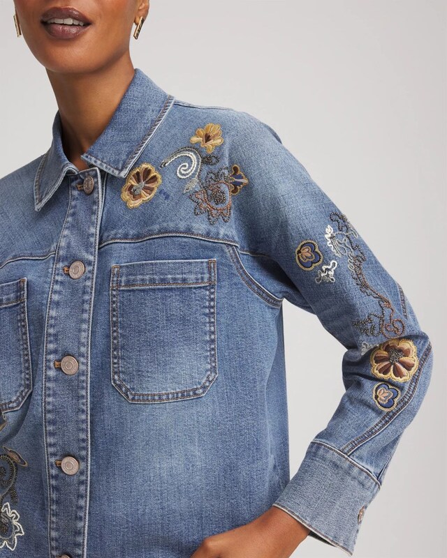 Embroidered Cropped Denim Jacket - image 4